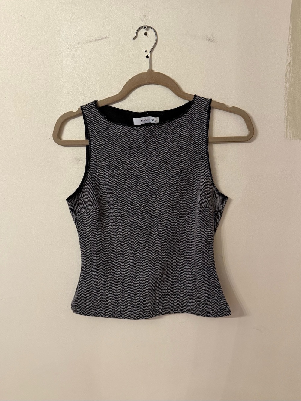 Mango Black and White Herringbone Sleeveless Tank